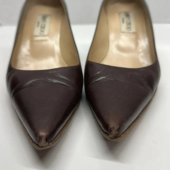Jimmy Choo Heels High Heel Pumps Pointed Toe Shoes Leather Dark Brown Size 7.5 - Picture 4 of 11